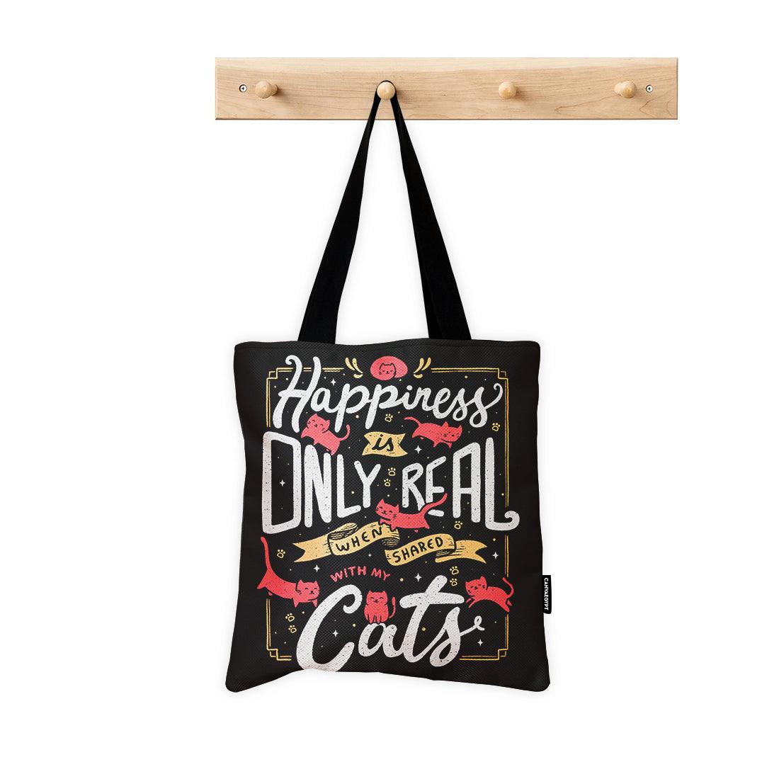ToteBag Happiness is only real when shared with my cats - CANVAEGYPT