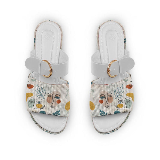 White Buckle Slide Slipper Faces - CANVAEGYPT