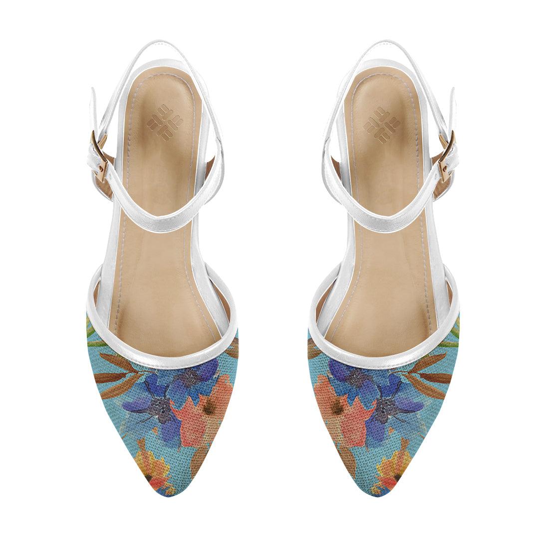 White Closed Strap Sandal Floral in blue