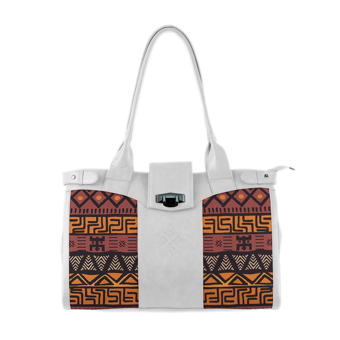 White Double Handle Large Bag African Pattern - CANVAEGYPT