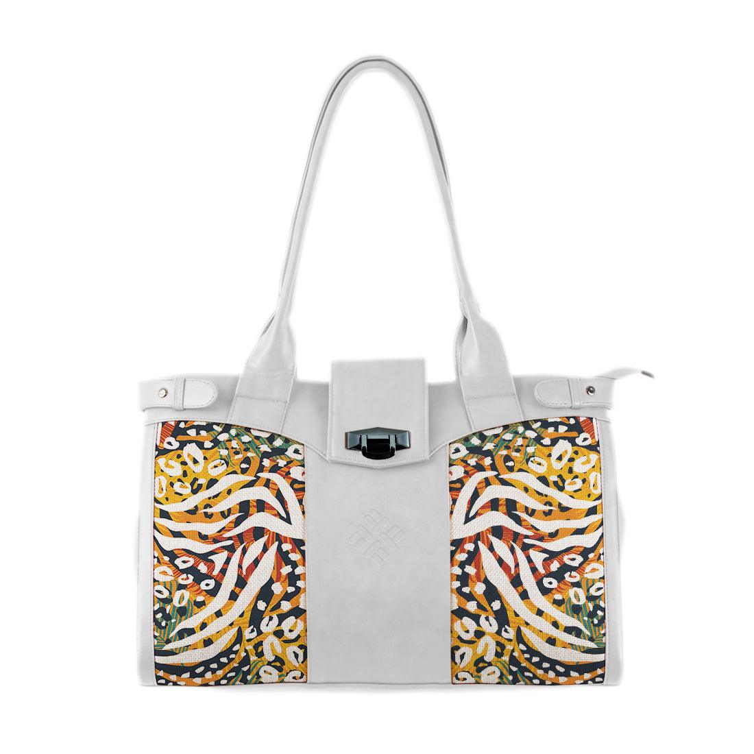 White Double Handle Large Bag African Spotted