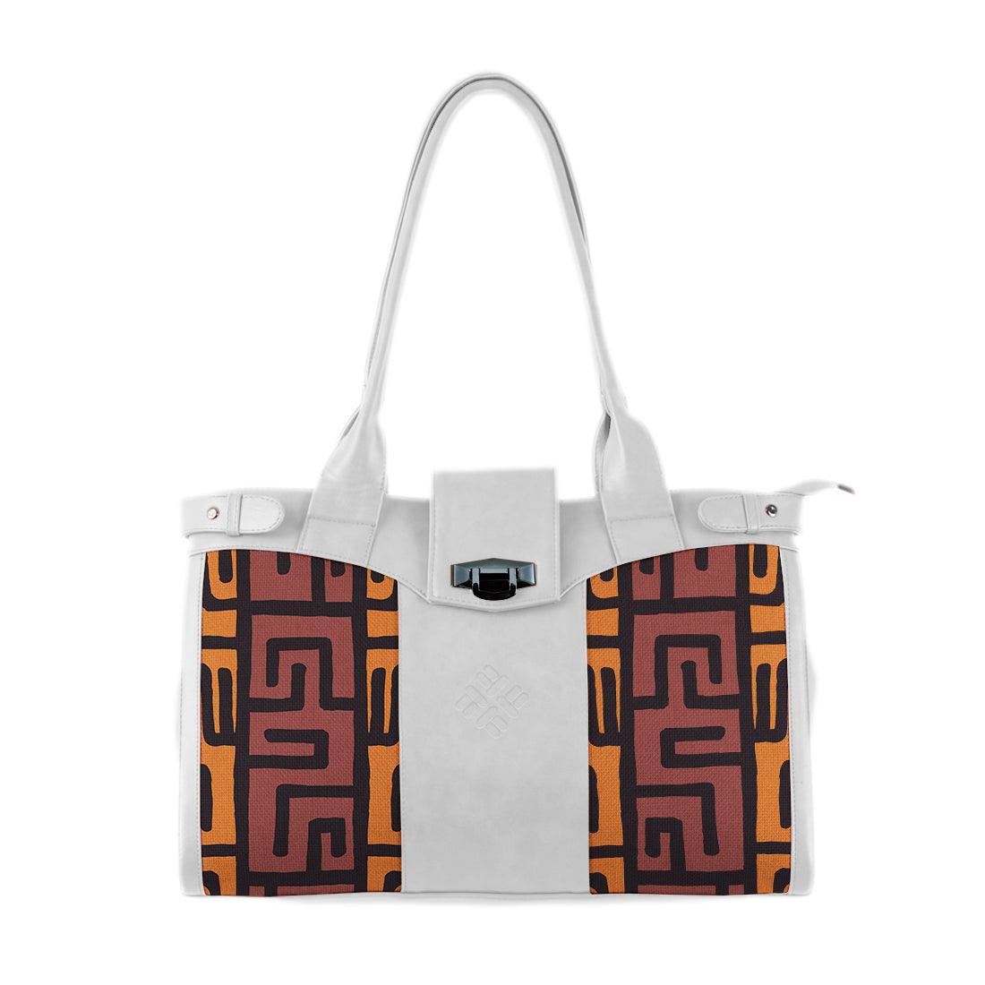 White Double Handle Large Bag African Tribal