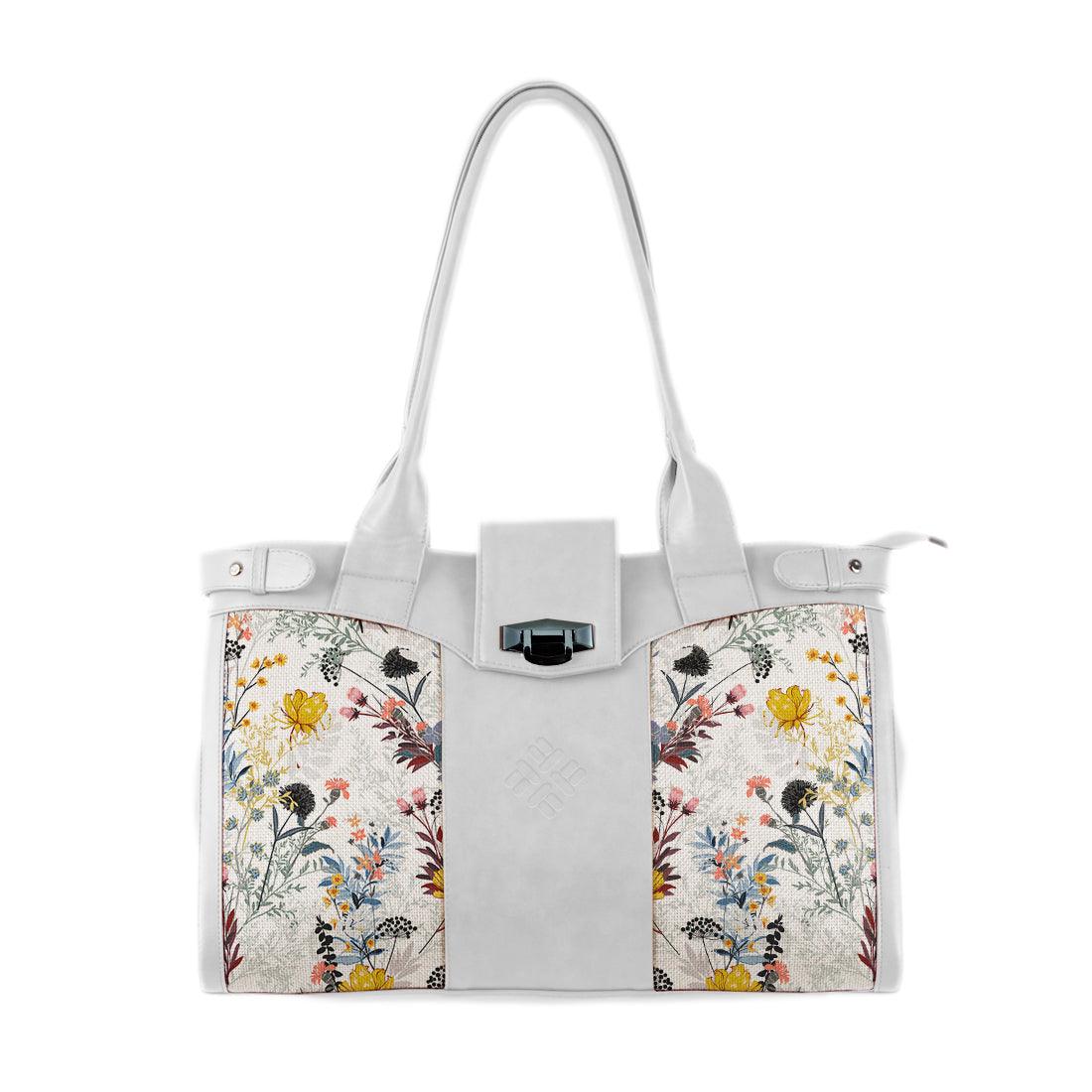 White Double Handle Large Bag Floary - CANVAEGYPT