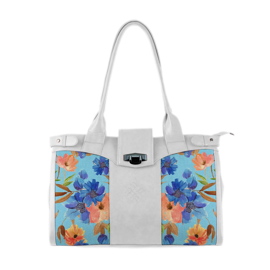 White Double Handle Large Bag Floral in blue - CANVAEGYPT