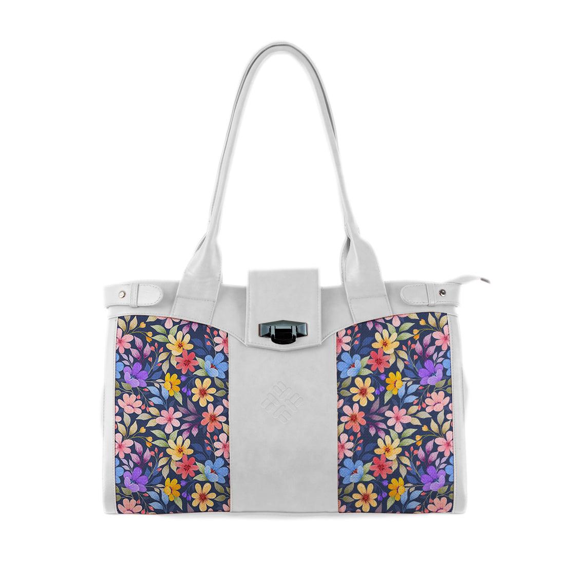 White Double Handle Large Bag Purple Floral - CANVAEGYPT