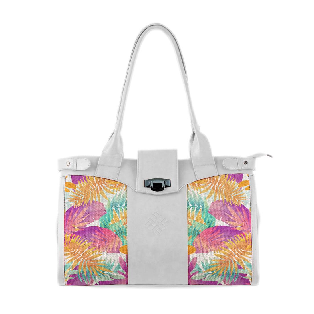 White Double Handle Large Bag Summer Leaves