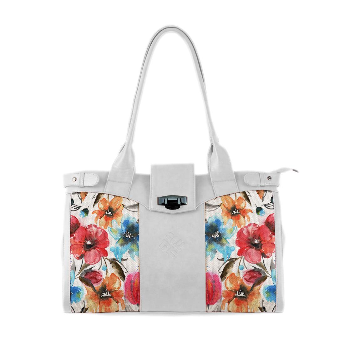 White Double Handle Large Bag White Floral - CANVAEGYPT