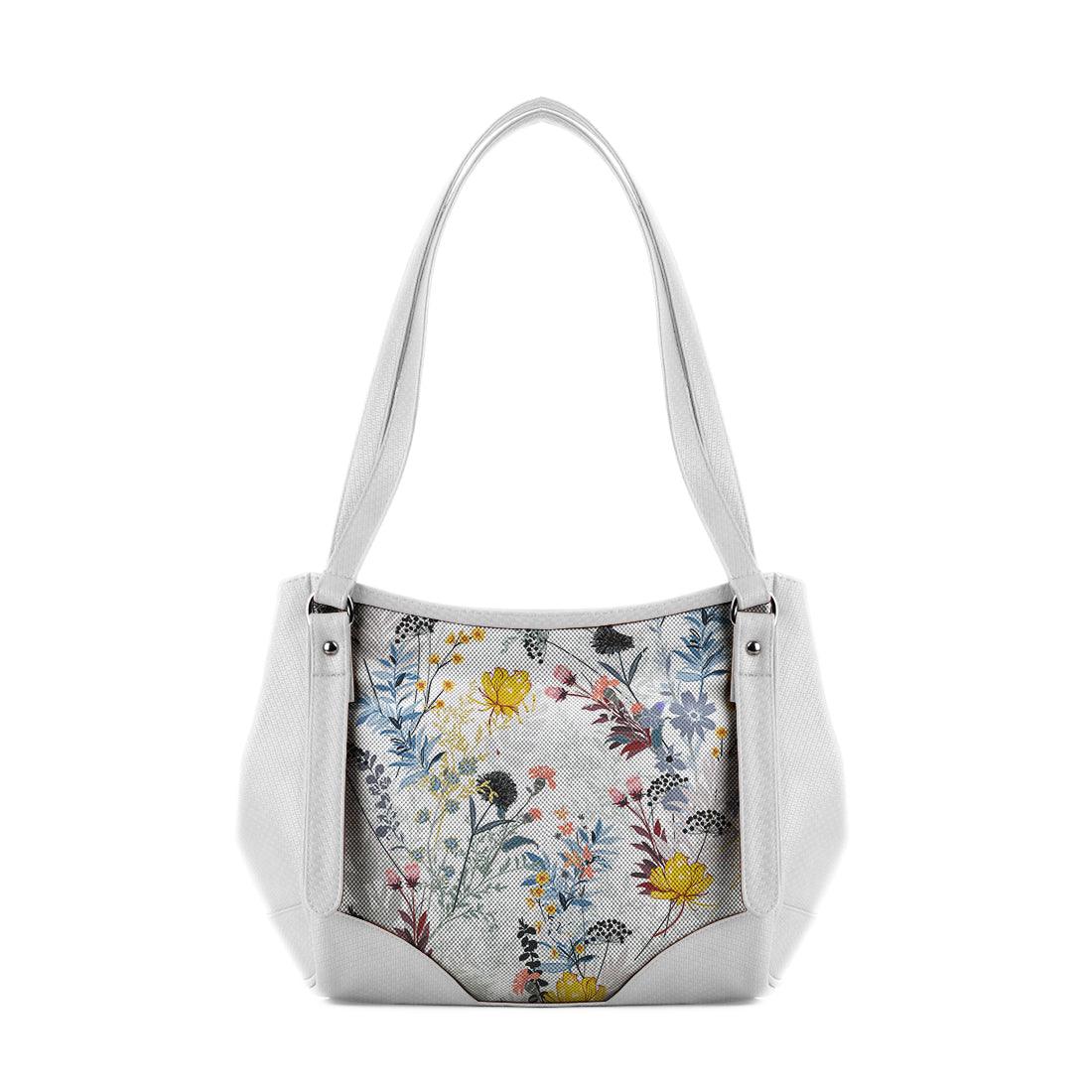 White Leather Tote Bag Floary - CANVAEGYPT