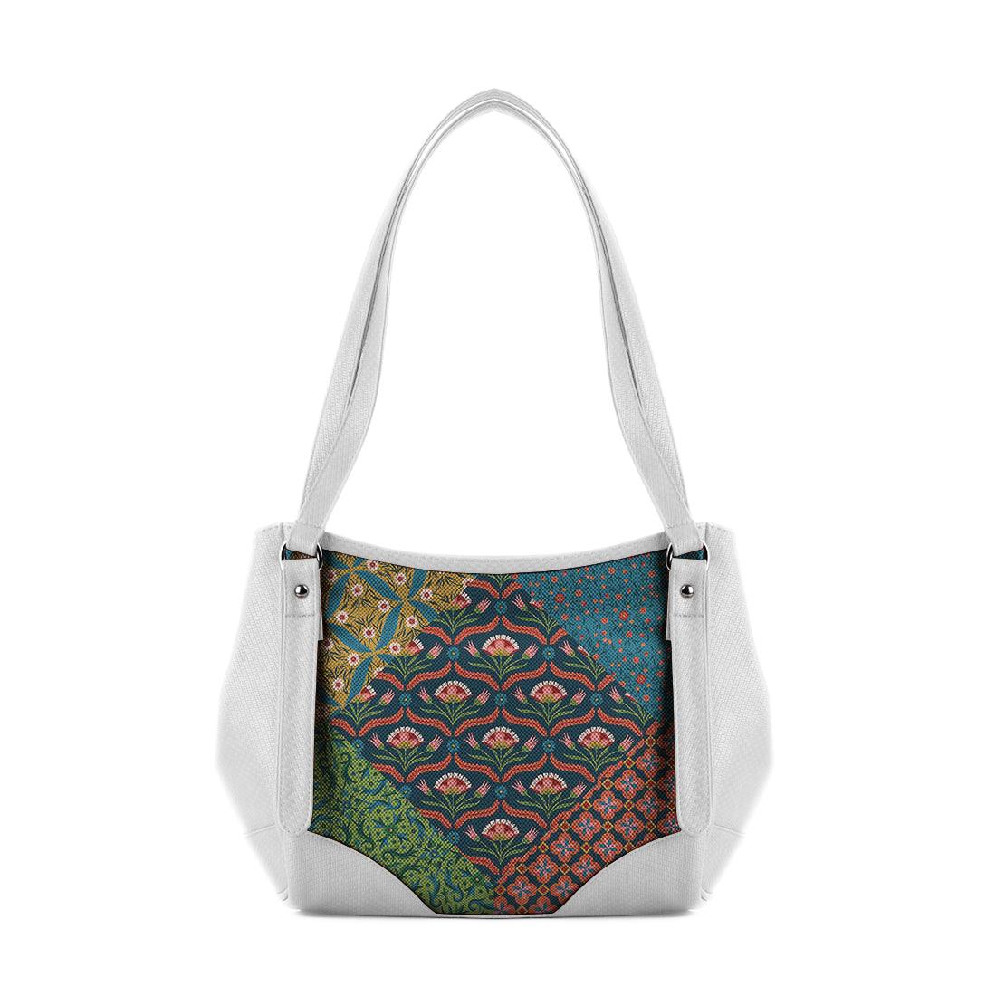 White Leather Tote Bag Flowers Pattern - CANVAEGYPT