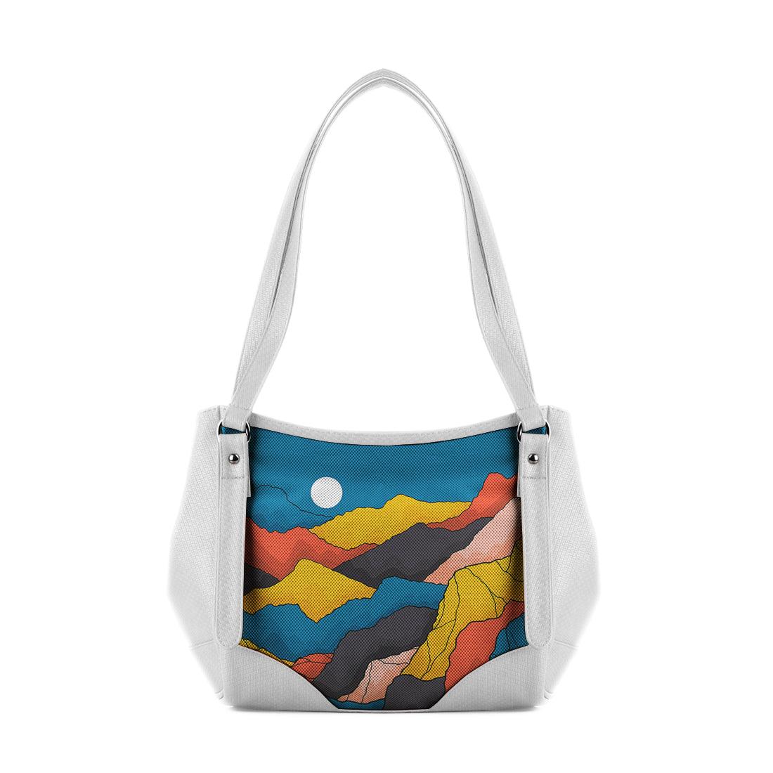 White Leather Tote Bag Mountain Fields - CANVAEGYPT