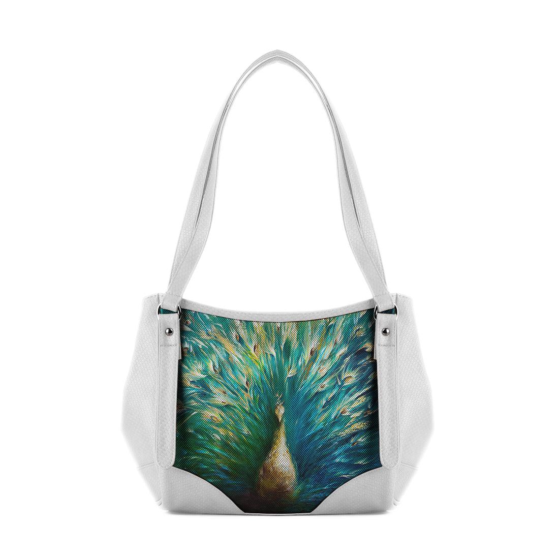 White Leather Tote Bag Peacock - CANVAEGYPT