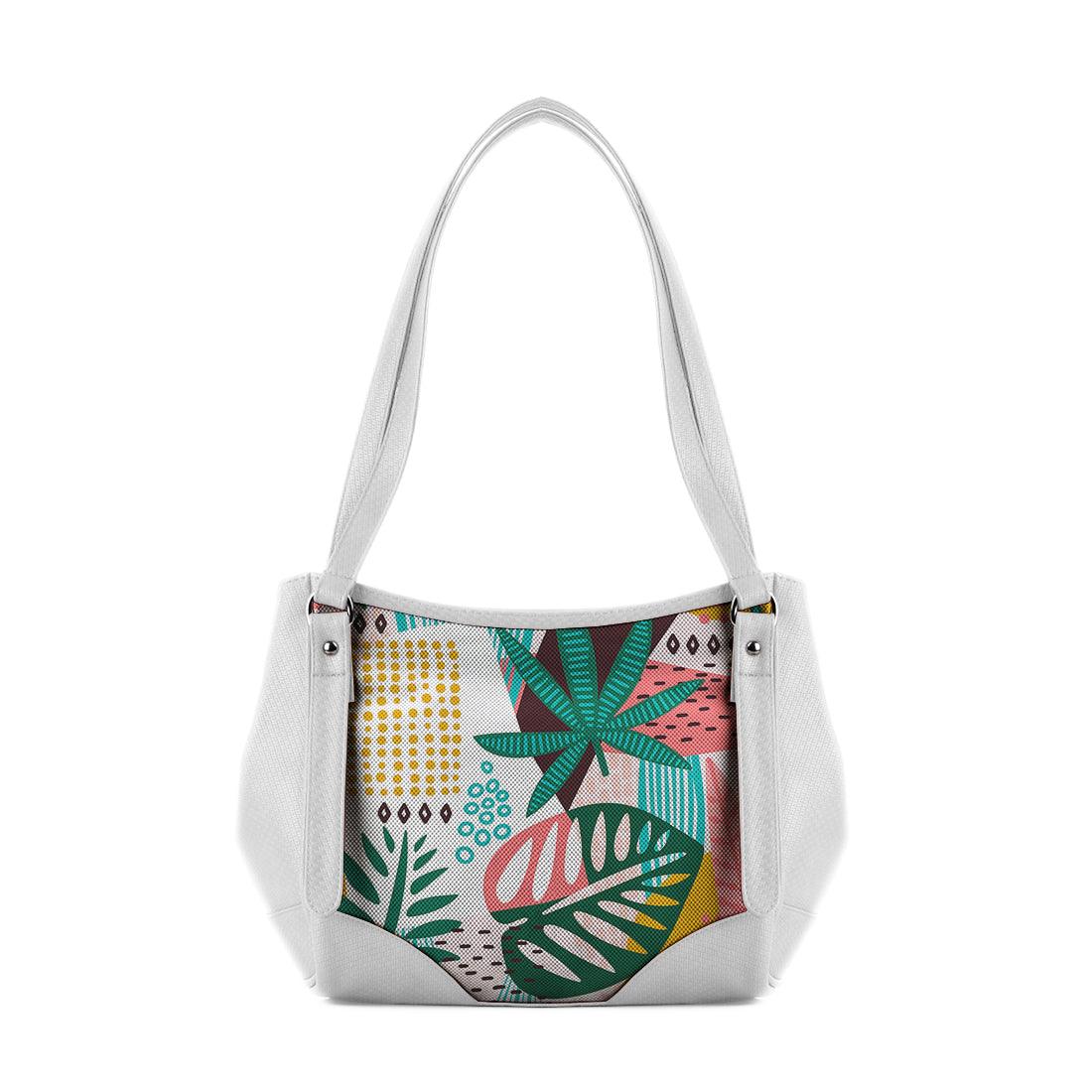 White Leather Tote Bag Summer Abstract - CANVAEGYPT