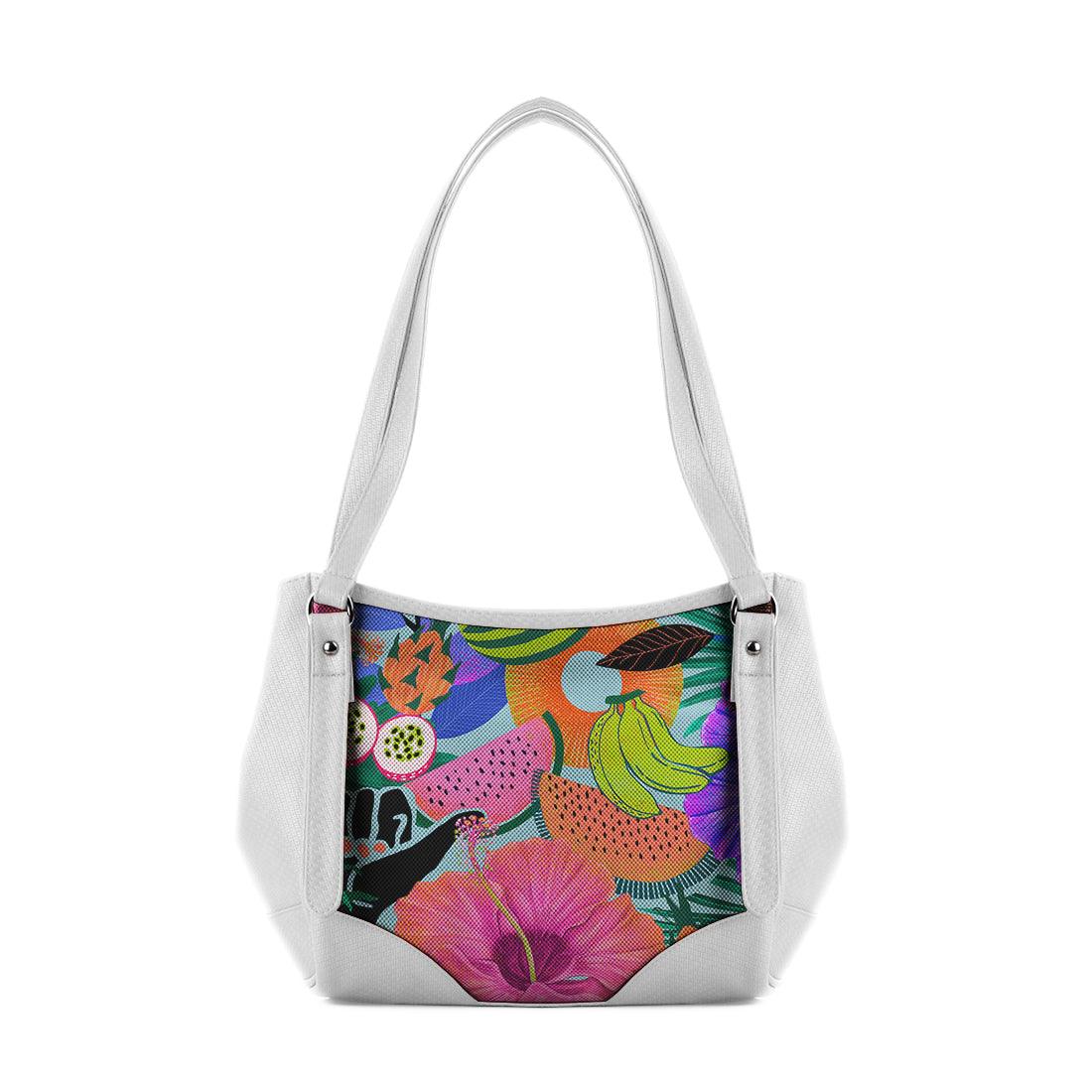 White Leather Tote Bag Summer Pattern - CANVAEGYPT