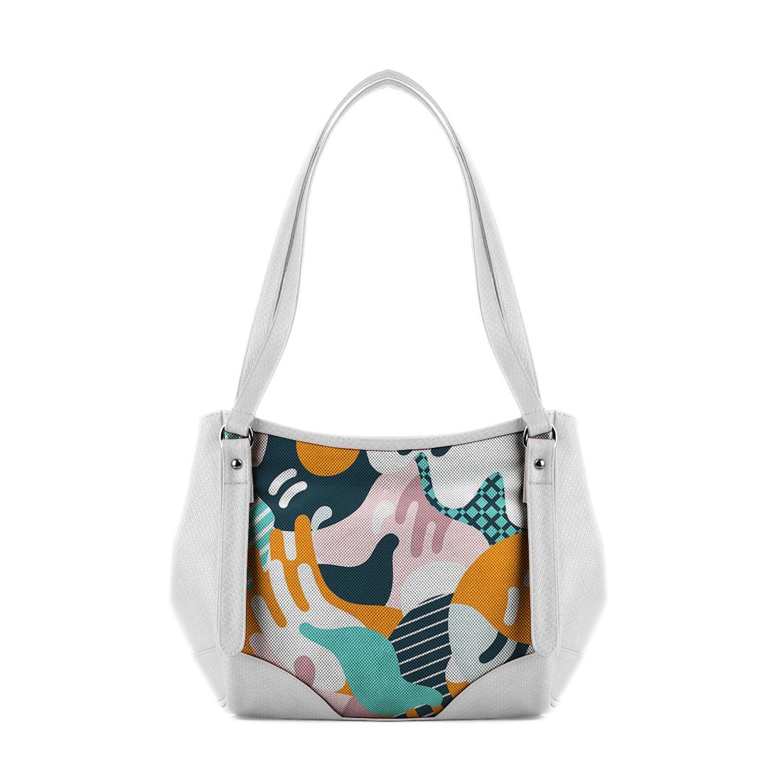 White Leather Tote Bag Sun Illustration - CANVAEGYPT