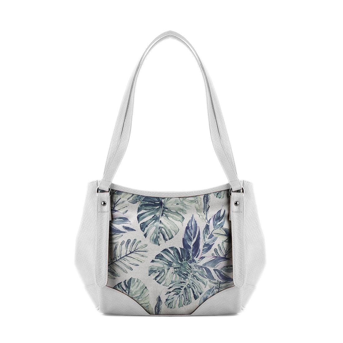 White Leather Tote Bag Watercolor Tropical - CANVAEGYPT