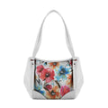 White Leather Tote Bag White Floral