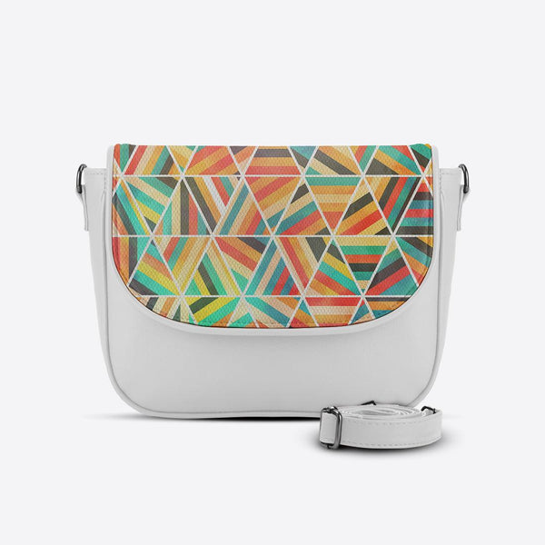 White Messenger Crossbody Colorful Triangles - CANVAEGYPT