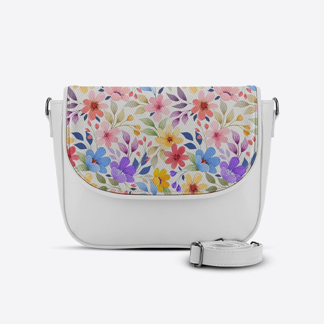 White Messenger Crossbody White Flowers - CANVAEGYPT