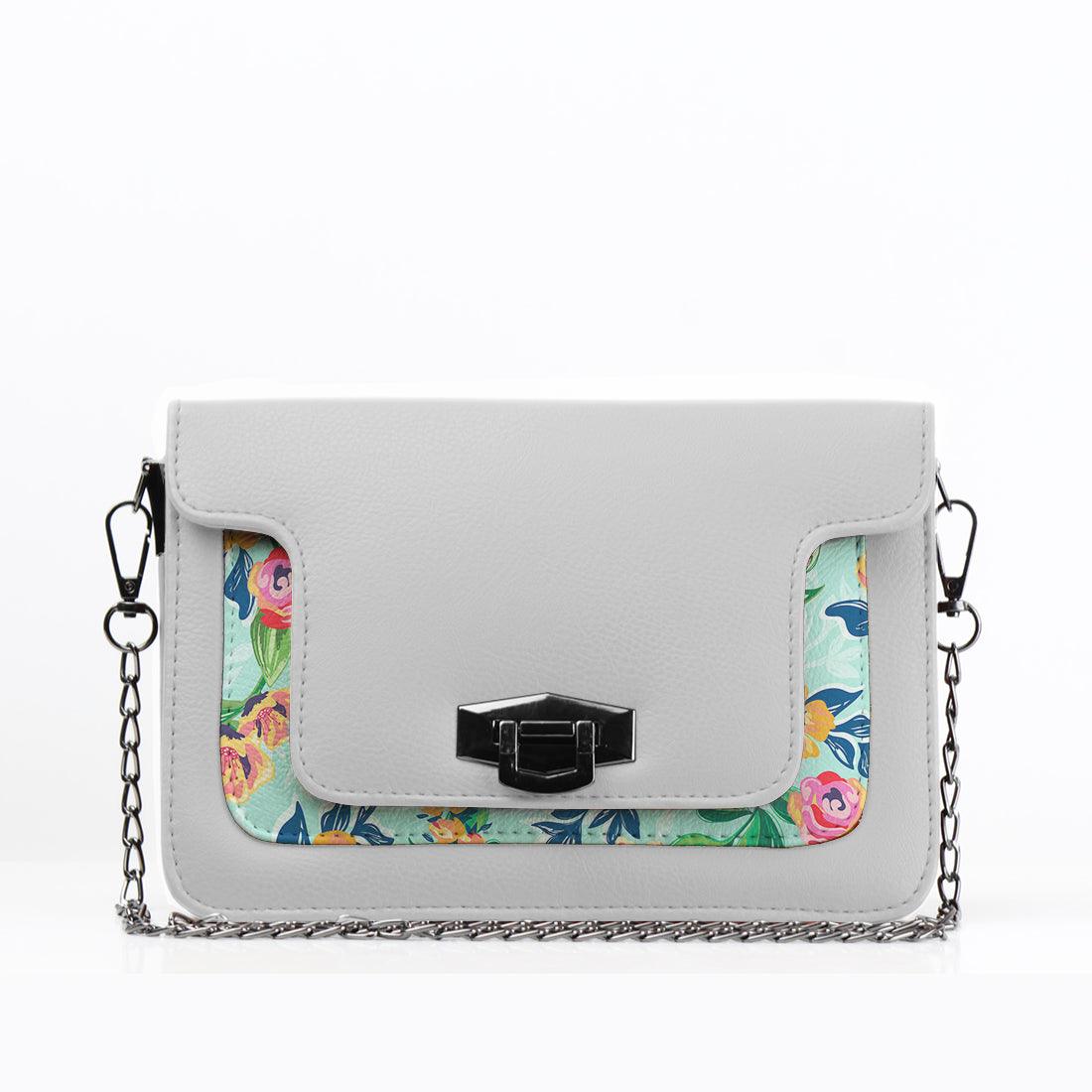 White Mini Embossed Chain Bag Floral - CANVAEGYPT