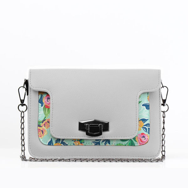 White Mini Embossed Chain Bag Floral - CANVAEGYPT
