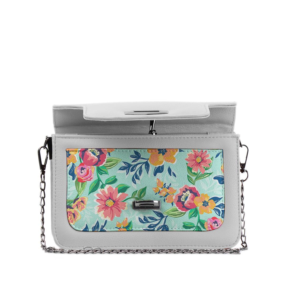 White Mini Embossed Chain Bag Floral - CANVAEGYPT
