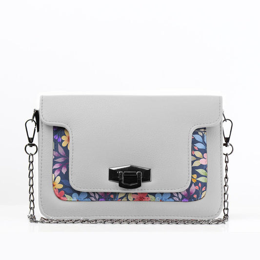 White Mini Embossed Chain Bag Purple Floral - CANVAEGYPT