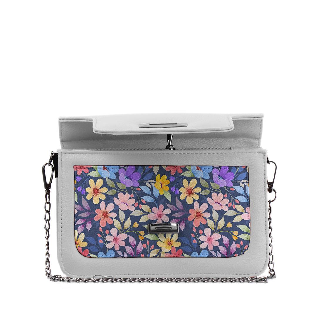 White Mini Embossed Chain Bag Purple Floral - CANVAEGYPT