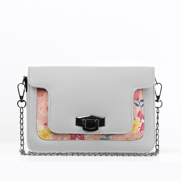 White Mini Embossed Chain Bag Rose Floral - CANVAEGYPT