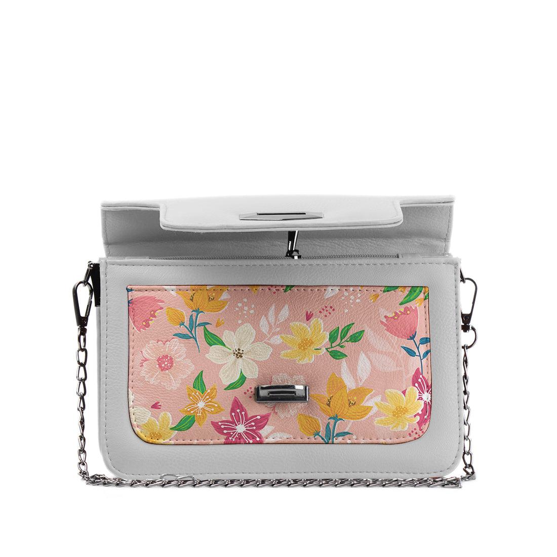 White Mini Embossed Chain Bag Rose Floral - CANVAEGYPT