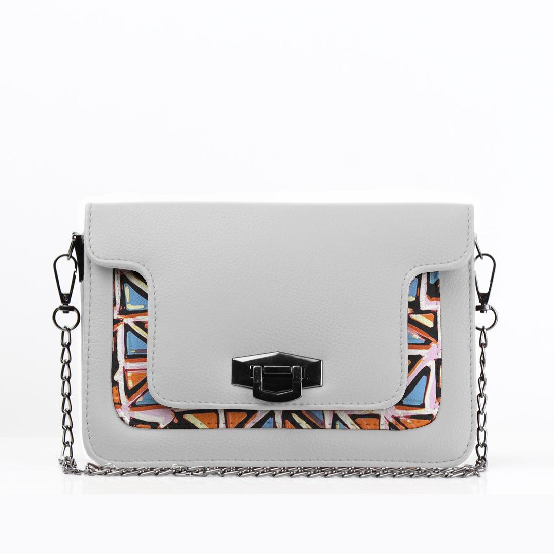 White Mini Embossed Chain Bag Triangles - CANVAEGYPT