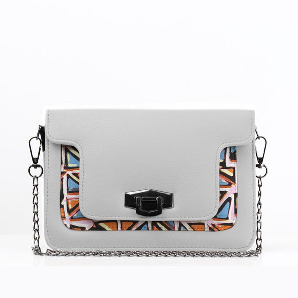 White Mini Embossed Chain Bag Triangles - CANVAEGYPT