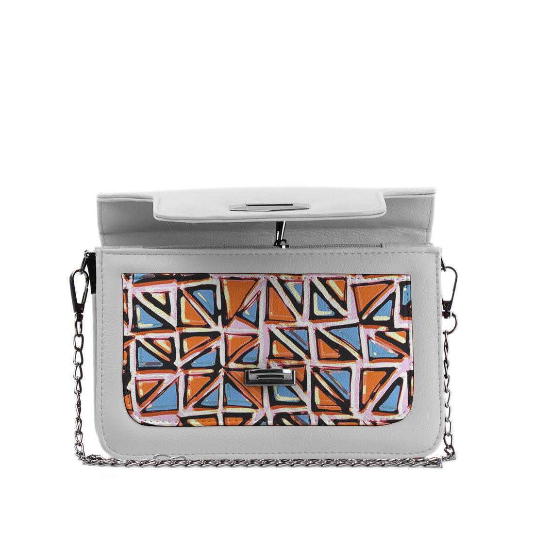 White Mini Embossed Chain Bag Triangles - CANVAEGYPT