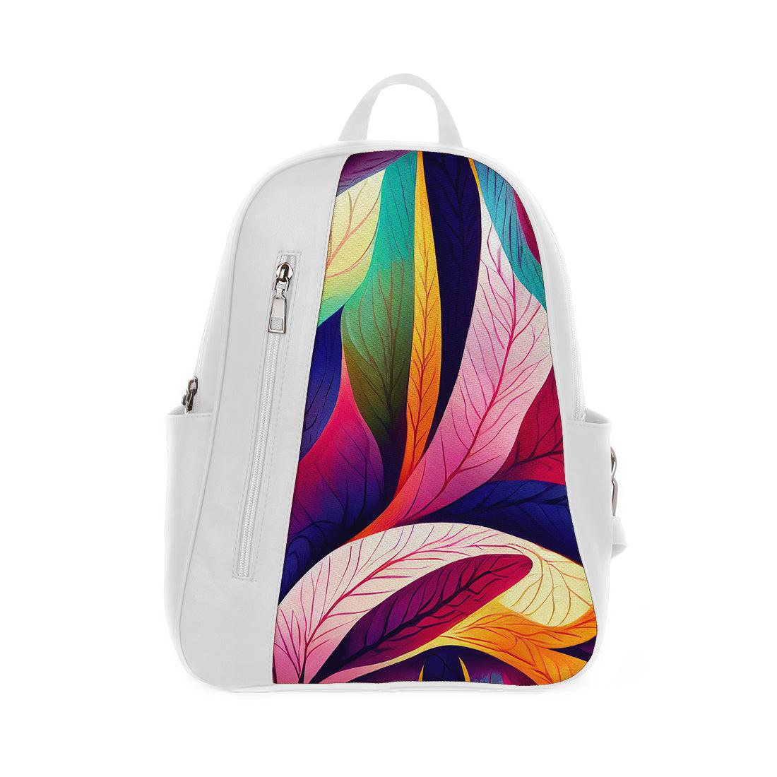 White Mixed Backpack Coloful Leafs - CANVAEGYPT