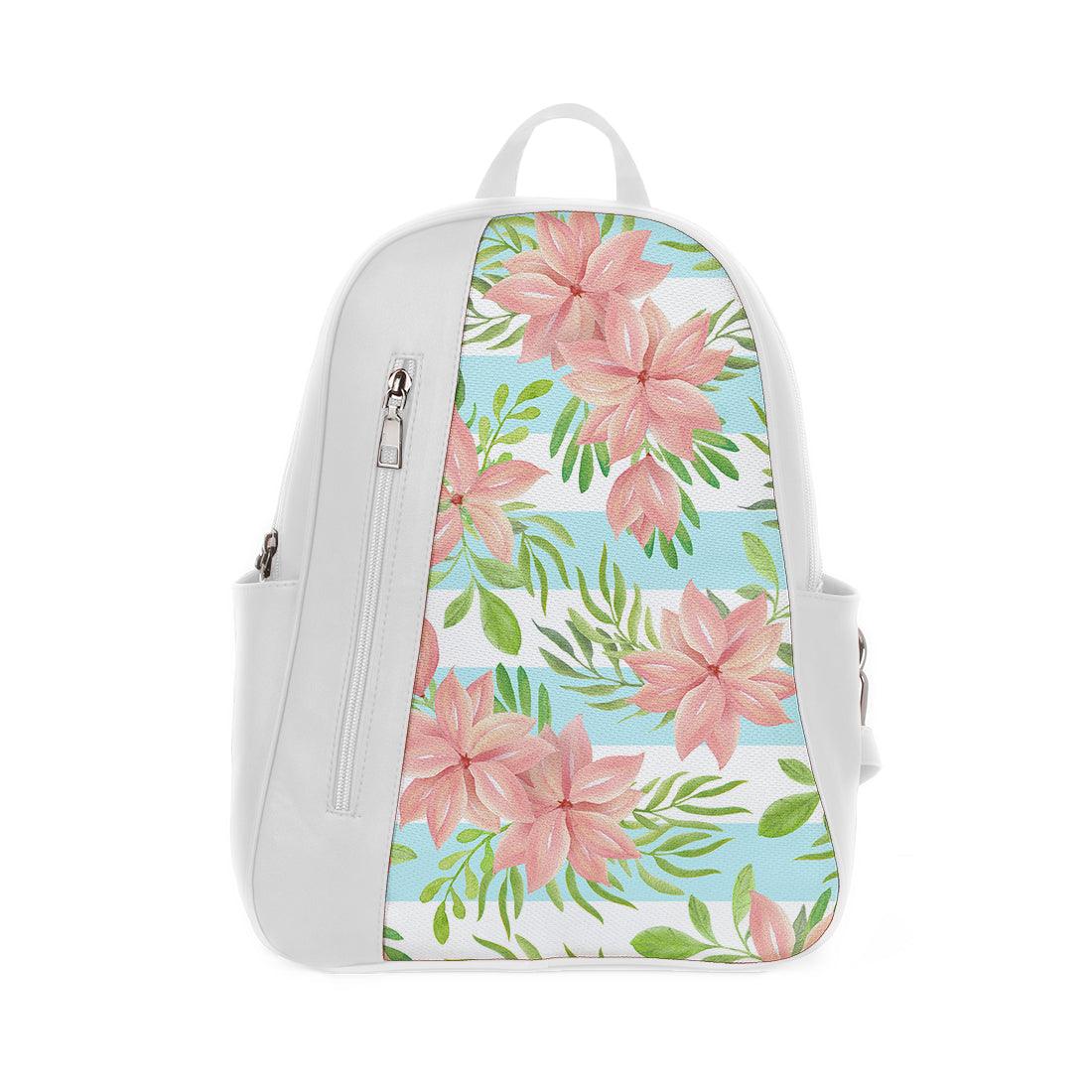White Mixed Backpack Floral Blue Lines - CANVAEGYPT