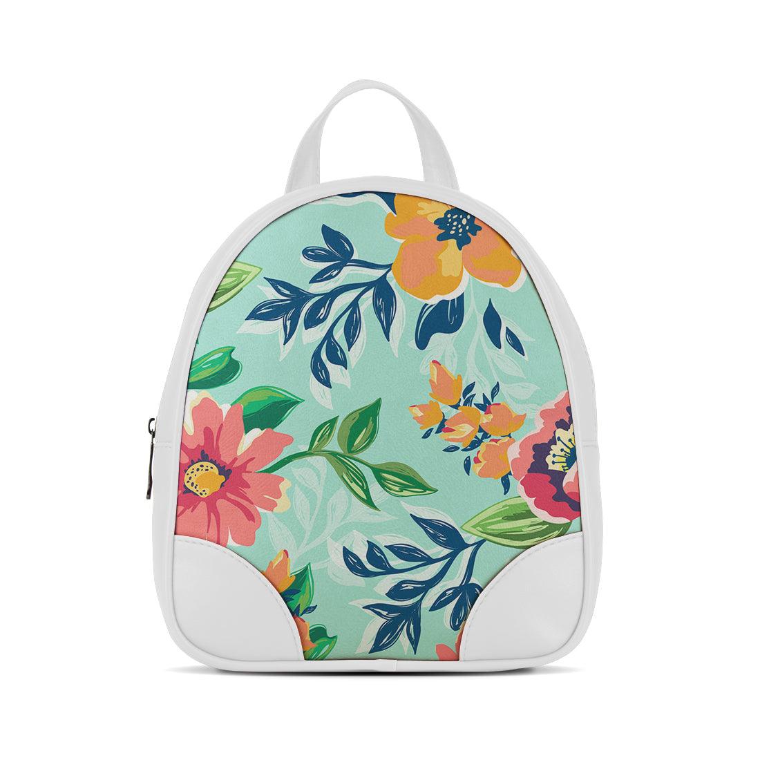 White O Mini Backpacks Cyan Floral - CANVAEGYPT