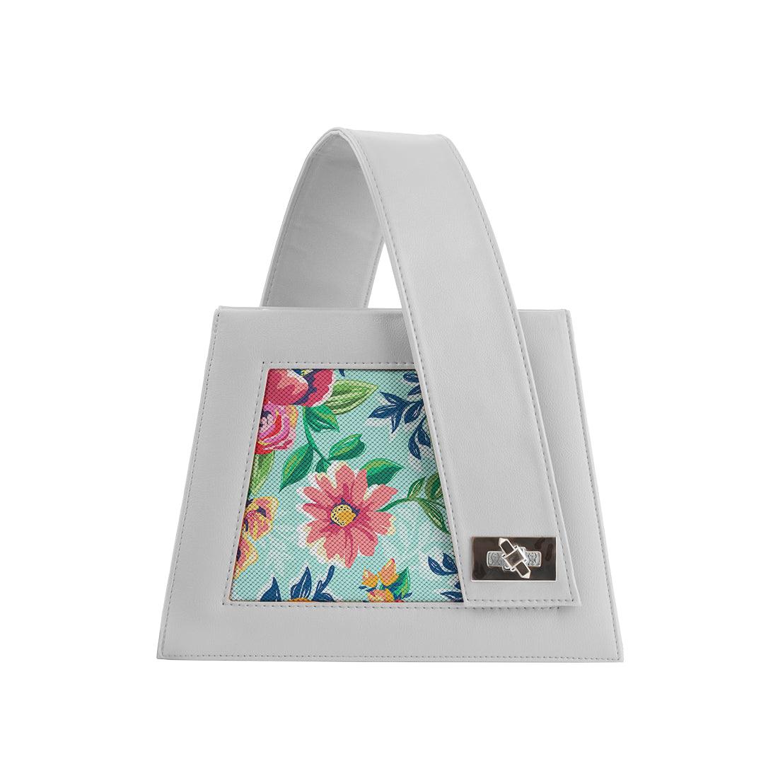 White One Handed Bag Cyan Floral - CANVAEGYPT