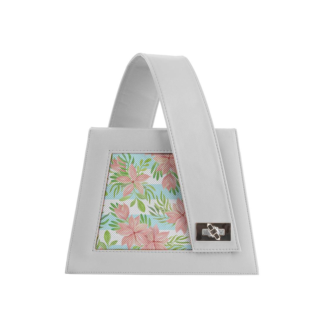 White One Handed Bag Flowers Abstract - CANVAEGYPT
