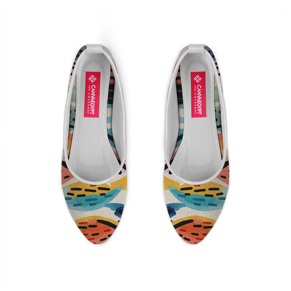 White Round Toe Shoe Drawen Leafs - CANVAEGYPT