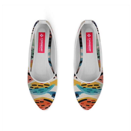 White Round Toe Shoe Drawen Leafs - CANVAEGYPT