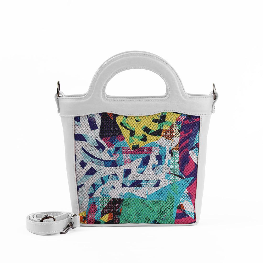 White Top Handle Handbag Abstract Paint - CANVAEGYPT