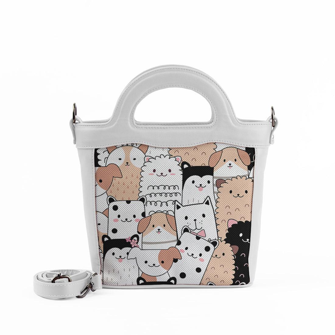 White Top Handle Handbag Cute Pets - CANVAEGYPT