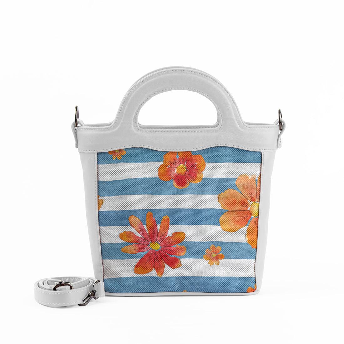 White Top Handle Handbag Floral Blue - CANVAEGYPT