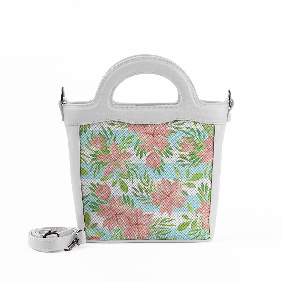 White Top Handle Handbag Floral Blue Lines - CANVAEGYPT