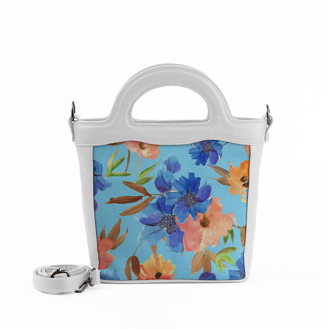 White Top Handle Handbag Floral in blue - CANVAEGYPT