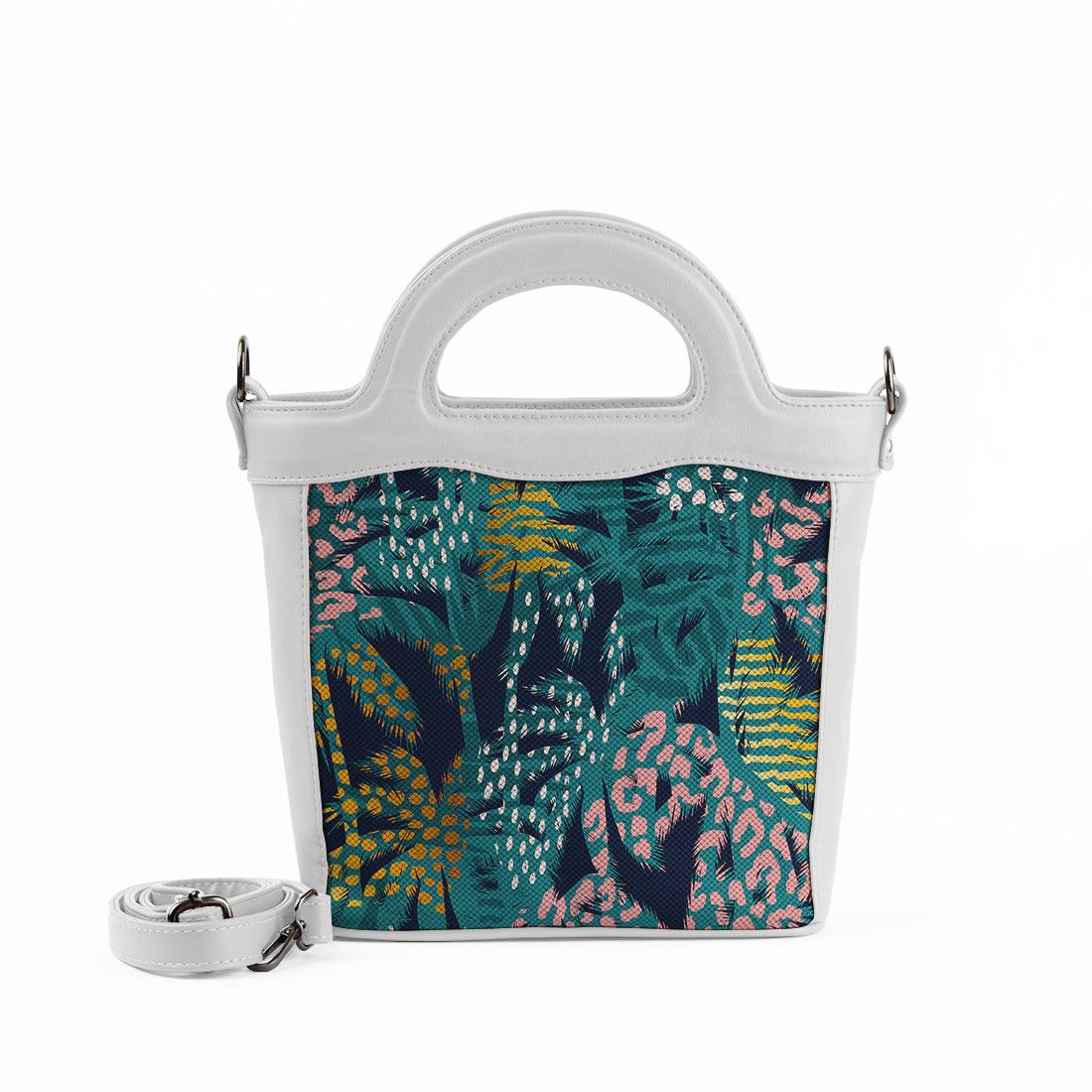 White Top Handle Handbag Palm Art - CANVAEGYPT