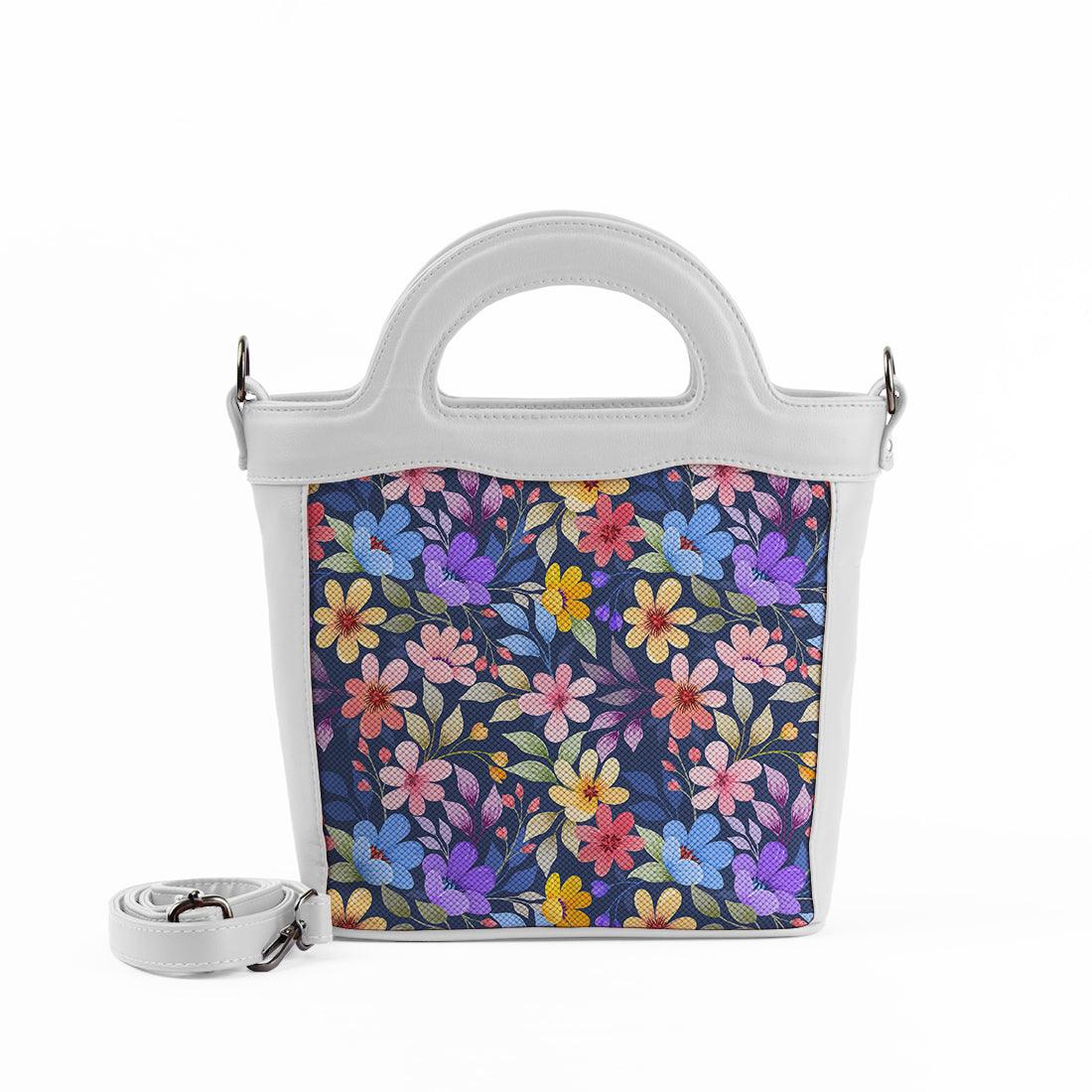 White Top Handle Handbag Purple Floral - CANVAEGYPT