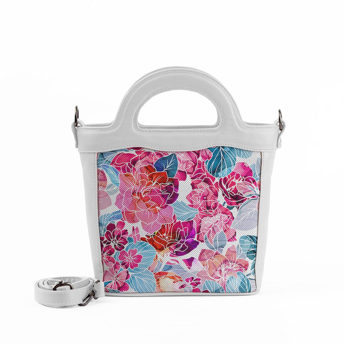 White Top Handle Handbag Red Roses - CANVAEGYPT