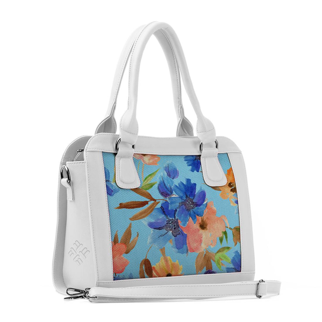 White Travel Hobo Bag Blue Floral - CANVAEGYPT