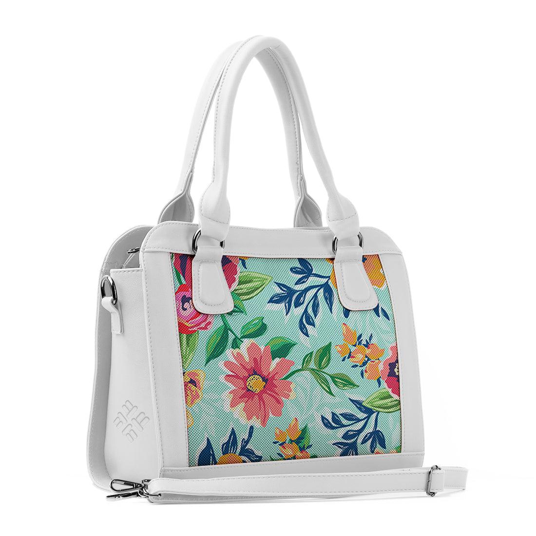 White Travel Hobo Bag Cyan Floral - CANVAEGYPT
