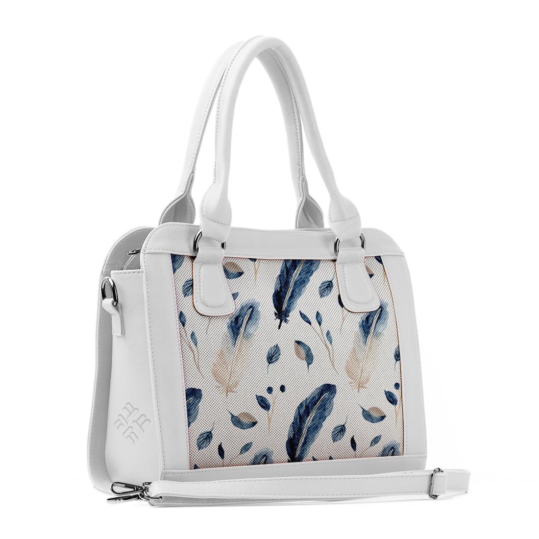 White Travel Hobo Bag Feathers